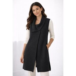 Chico's Sleeveless‎ Knit Vest Sweater Black Textured Open Front Quiet Luxury